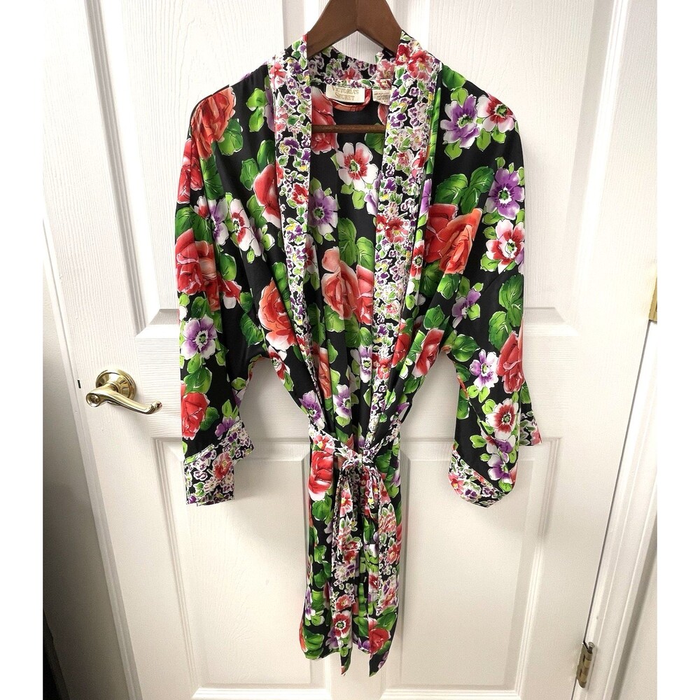 Victoria's Secret Robe Vintage Gold Label Floral Kimono Wrap Women's One Size